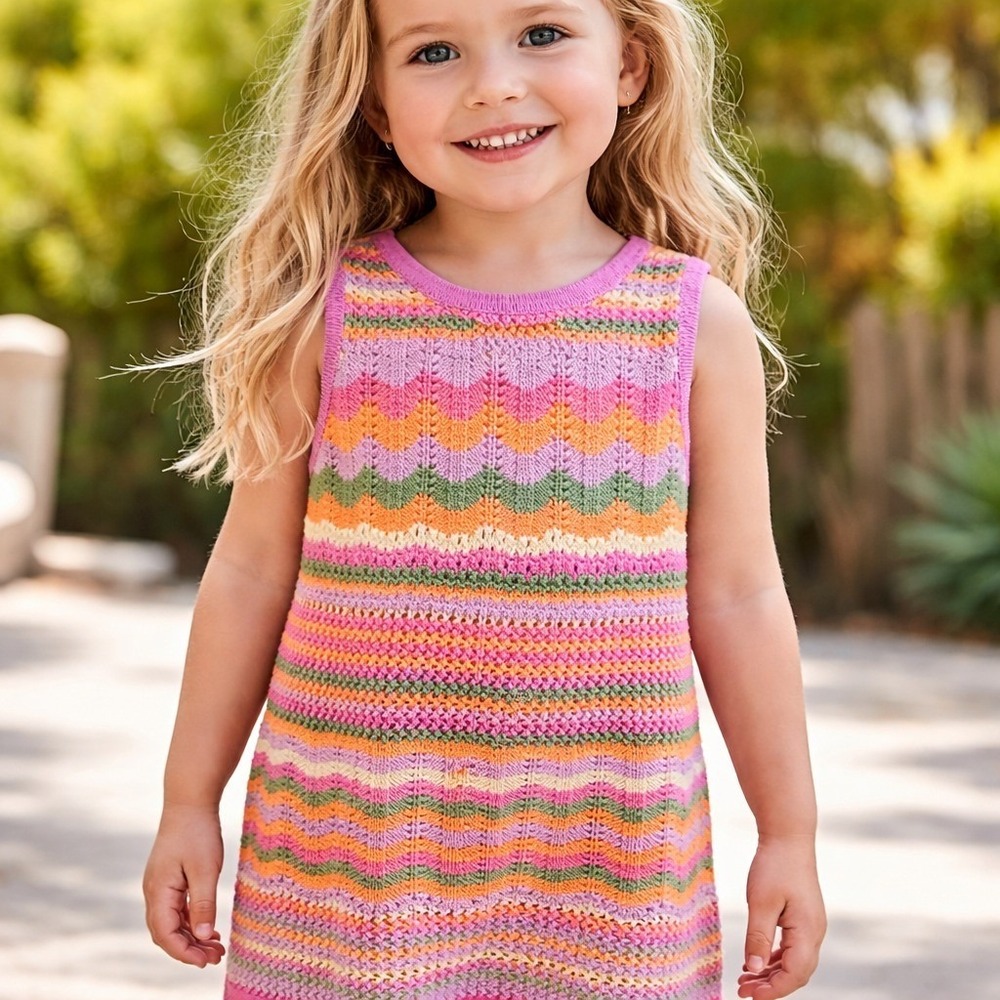 Cotton On Kids Girls 3T Chevron Crochet Dress 100% Cotton Zig Zag Boho